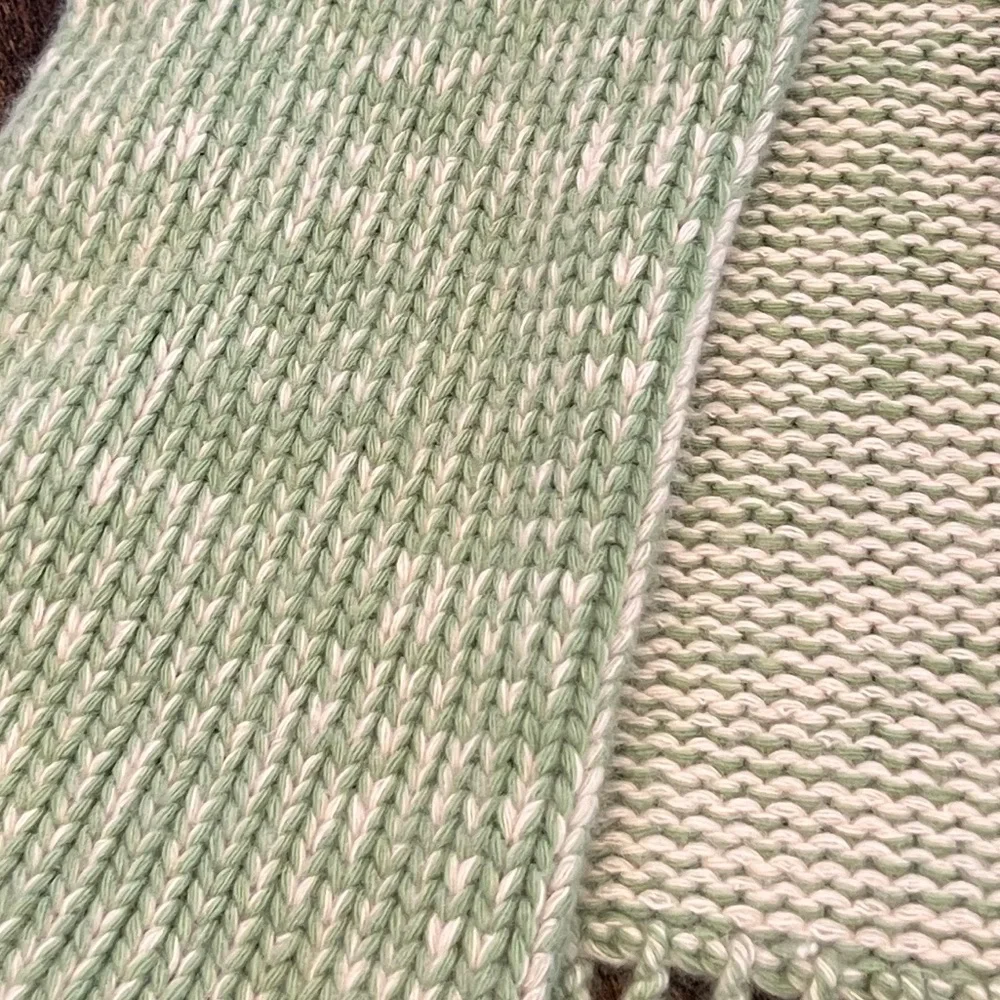 Bloomingdale’s 100% Cashmere Scarf & Glove Set Green Cream Variegated Knit EUC